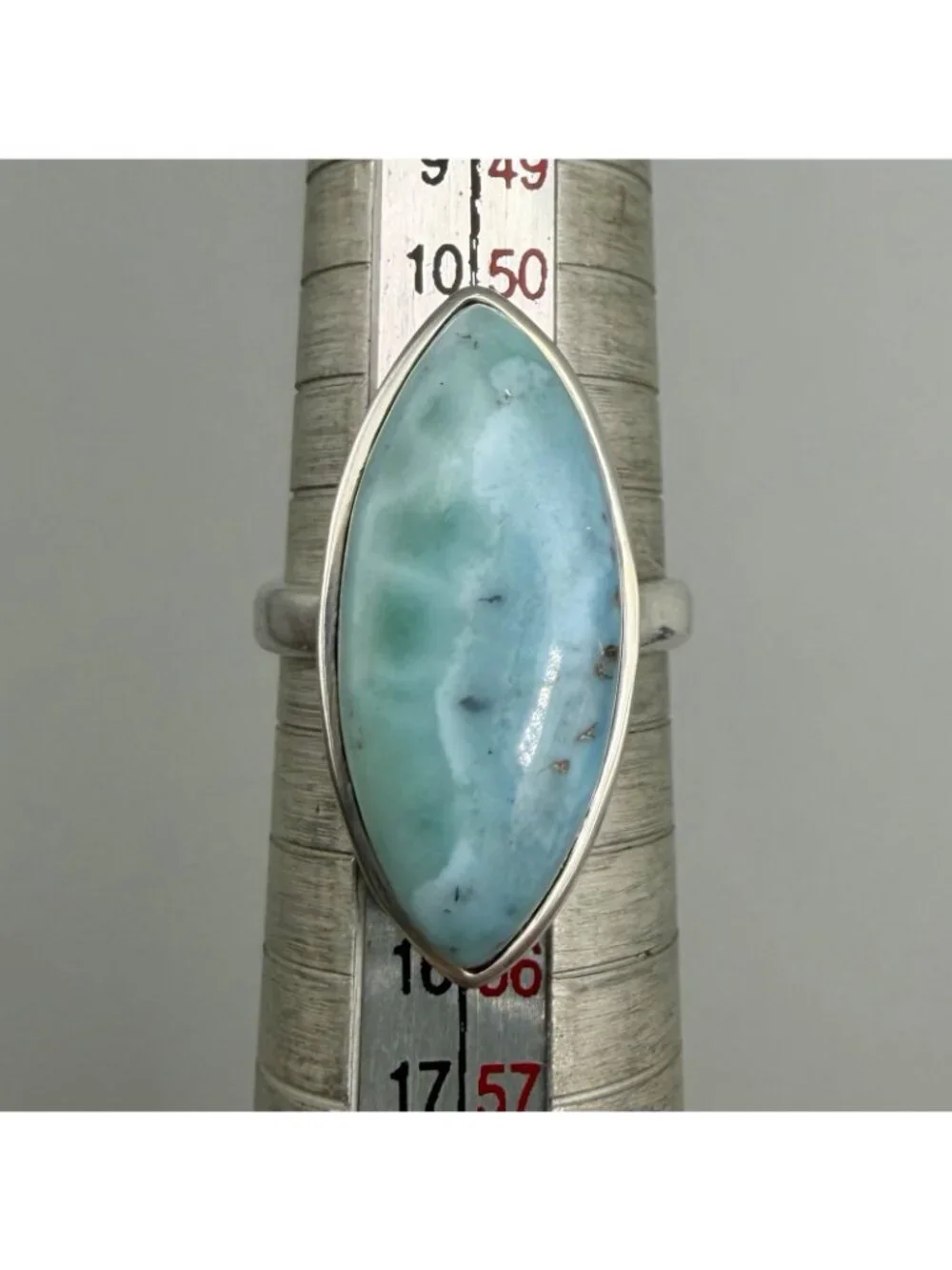 Larimar Marquise Navette Cabochon Ring Marked 925 Sterling Silver Size 6.5